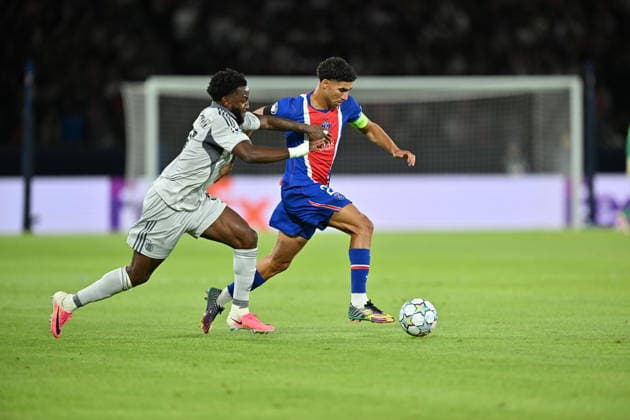 PSG v SK Slovan Bratislava - UEFA Champions League PARIS, FRANCE - SEPTEMBER 9: Paris Saint-Germain’s Achraf Hakimi (R) in action during the UEFA Champions League match between Paris Saint-Germain and SK Slovan Bratislava at Parc des Princes in Paris, France, on September 9, 2026. Mustafa Yalcin Anadolu Paris France. Editorial use only. Please get in touch for any other usage.  Copyright: x2026xAnadoluxMustafaxYalcinx