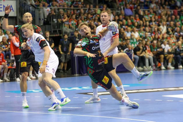September 9, 2026, xtgx, Handball Champions League, SC Magdeburg vs. Kolstad Handbold Emspor, Albin Lagergren (Magdeburg), 21 shots on goal, goal scorer, scores a goal, Magdeburg