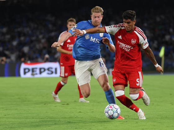 September 9, 2026, Naples, Naples, Italy: Piero HincapioÂ¨ of FC Arsenal Kevi De Bruyne of SSC Napoli During the UEFA Champions League football match between SSC Napoli and Arsenal FC on September 9, 2026, at the Diego Armando Maradona Stadium in Naples. Naples Italy - ZUMAs236 20260909_aap_s236_034 Copyright: xFabioxSassox