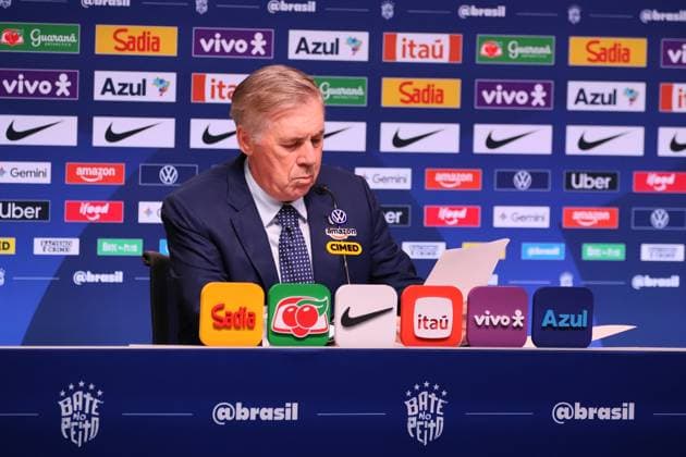 Brazilian national team, Nationalteam squad announcement for friendlies against Australia and India. Carlo Ancelotti, coach of the men s national football team, during the announcement of the squad for the friendlies against Australia and India, at the headquarters of the Brazilian Football Confederation - CBF, in Barra da Tijuca, west side of the city, this Wednesday, the 9th. Rio de Janeiro Tijuca Bar Rio de Janeiro Brasil Copyright: xCharlesxShollx
