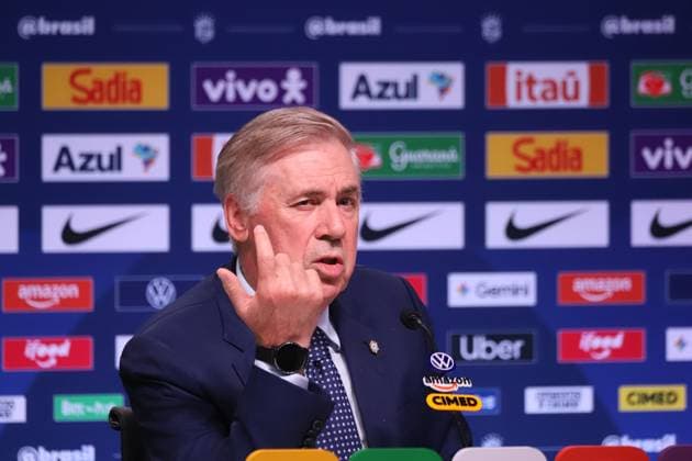 Brazilian national team, Nationalteam squad announcement for friendlies against Australia and India. Carlo Ancelotti, coach of the men s national football team, during the announcement of the squad for the friendlies against Australia and India, at the headquarters of the Brazilian Football Confederation - CBF, in Barra da Tijuca, west side of the city, this Wednesday, the 9th. Rio de Janeiro Tijuca Bar Rio de Janeiro Brasil Copyright: xCharlesxShollx
