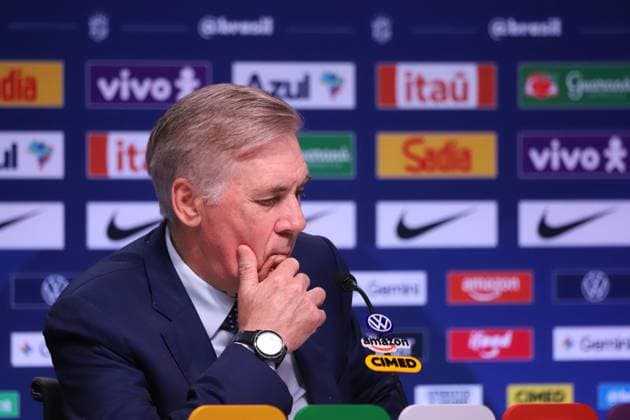 Brazilian national team, Nationalteam squad announcement for friendlies against Australia and India. Carlo Ancelotti, coach of the men s national football team, during the announcement of the squad for the friendlies against Australia and India, at the headquarters of the Brazilian Football Confederation - CBF, in Barra da Tijuca, west side of the city, this Wednesday, the 9th. Rio de Janeiro Tijuca Bar Rio de Janeiro Brasil Copyright: xCharlesxShollx