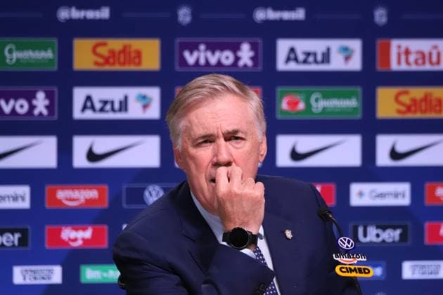 Brazilian national team, Nationalteam squad announcement for friendlies against Australia and India. Carlo Ancelotti, coach of the men s national football team, during the announcement of the squad for the friendlies against Australia and India, at the headquarters of the Brazilian Football Confederation - CBF, in Barra da Tijuca, west side of the city, this Wednesday, the 9th. Rio de Janeiro Tijuca Bar Rio de Janeiro Brasil Copyright: xCharlesxShollx