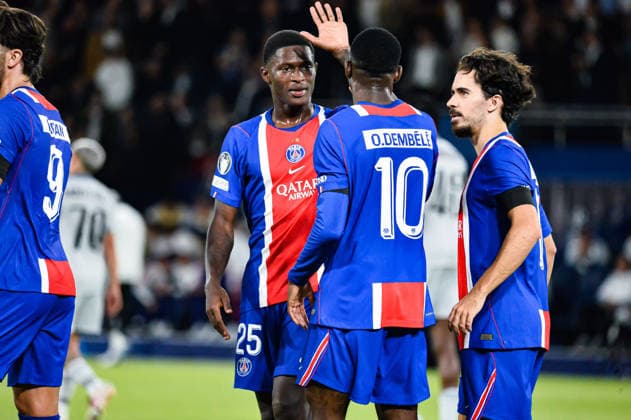 FOOTBALL : Paris Saint Germain vs Slovan Bratislava - Ligue des Champions - Phase de Ligue - JournÃ e 1 - 09 09 2026 Joie des joueurs du Paris SG aprÃ s le 2e but de Ousmane Dembele (Paris SG) ParisFrance  Copyright: xBaptistexAutissierx