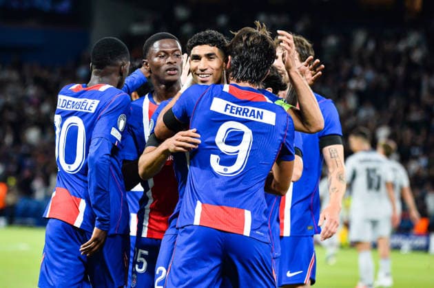 FOOTBALL : Paris Saint Germain vs Slovan Bratislava - Ligue des Champions - Phase de Ligue - JournÃ e 1 - 09 09 2026 Joie des joueurs du Paris SG aprÃ s le but de Ferran Torres (Paris SG) ParisFrance  Copyright: xBaptistexAutissierx