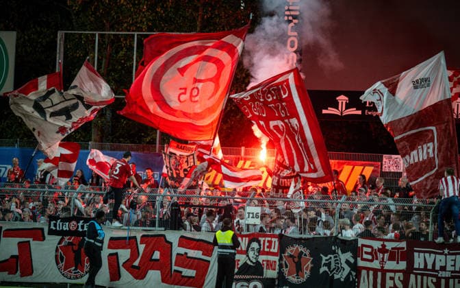 Soccer, 2026–2027 Season, Lower Rhine Cup, September 9, 2026, First Round, Men s Division, SV Biemenhorst (White) vs. Fortuna Düsseldorf (Black), Fortuna Düsseldorf fans, Bocholt, Stadion am Huenting, Germany 260909_fb_sv-biemenhorst_fortuna-duesseldorf_58712