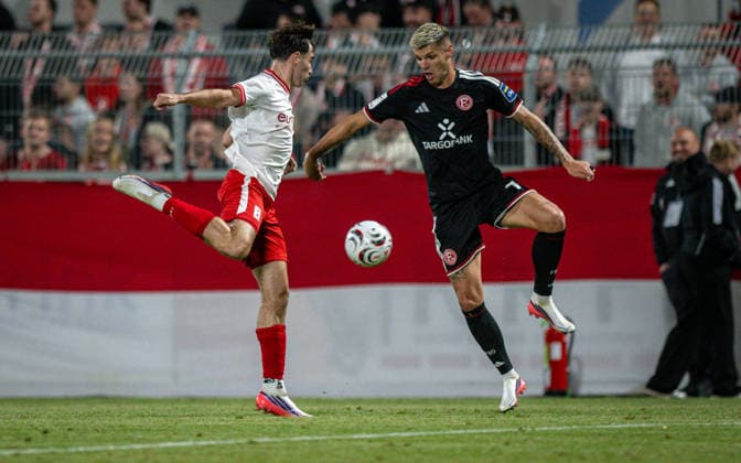 Soccer, 2026–2027 Season, Lower Rhine Cup, September 9, 2026, First Round, Men’s, SV Biemenhorst White vs. Fortuna Düsseldorf Black; from left: Luca Ridder (SV Biemenhorst), Erik Wekesser (Fortuna Düsseldorf); Bocholt, Stadion am Huenting, Germany 260909_fb_sv-biemenhorst_fortuna-duesseldorf_58724
