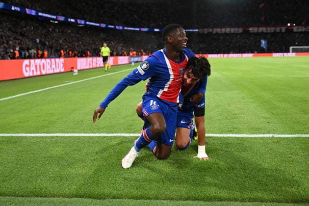 RECORD DATE NOT STATED Ousmane DembÃ lÃ and Ferran Torres celebrate the latter™s goal during the Champions League match between PSG and SK Slovan Bratislava at the Parc des Princes on 8 April 2026 - 09 09 2026 - France Ile-de-France (region) Paris -  JulienxMattiax xLexPictorium LePictorium_0340458