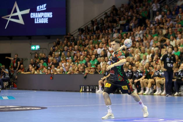 September 9, 2026, xtgx, Handball Champions League, SC Magdeburg vs. Kolstad Handbold emspor, from left: Tim Thielecke (Magdeburg), 8 (Magdeburg)