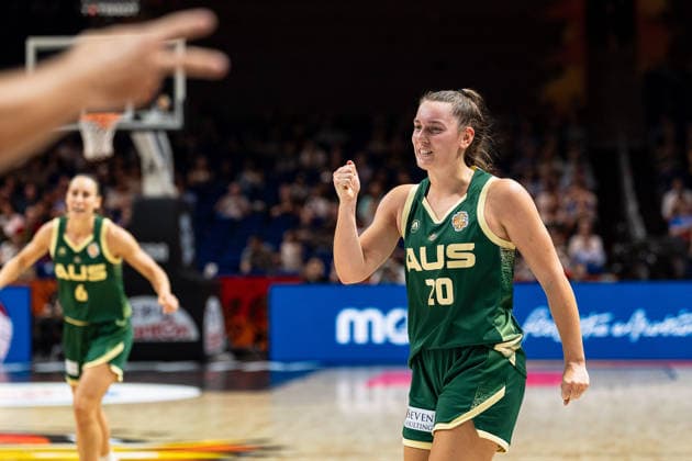 Isobel Borlase, Australia, 20, celebrates, GER, Italy vs. Australia, Basketball, 2026 FIBA Women’s World Cup, Qualification for the Quarterfinals, September 9, 2026, Germany, Italy vs. Australia, Basketball, 2026 FIBA Women’s World Cup, Qualification for the quarterfinals, September 9, 2026, Berlin Copyright: xEibner-Pressefoto MaxxVincenx EP_MVN