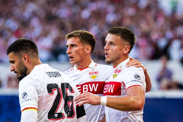 September 9, 2009: Ermedin Demirovic of Stuttgart celebrates after scoring the 1-0 goal during the UEFA Champions League soccer match between VfB Stuttgart and Viking on September 9, 2026 in Stuttgart. Photo by Marius Simensen, BILDBYRAN COP 238 MM0072 bbeng football soccer celebration Champions League UEFA Champions League VfB Stuttgart Viking  Copyright: MARIUSxSIMENSEN BB260909ZD010