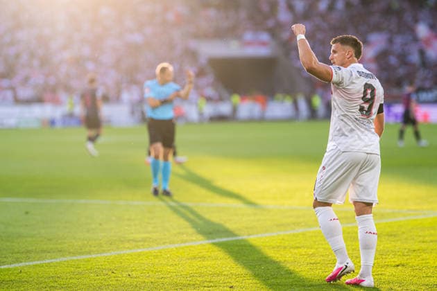 September 9, 2009: Ermedin Demirovic of Stuttgart celebrates after scoring the 1-0 goal during the UEFA Champions League soccer match between VfB Stuttgart and Viking on September 9, 2026 in Stuttgart. Photo by Marius Simensen, BILDBYRAN COP 238 MM0072 bbeng football soccer celebration Champions League UEFA Champions League VfB Stuttgart Viking  Copyright: MARIUSxSIMENSEN BB260909ZG013