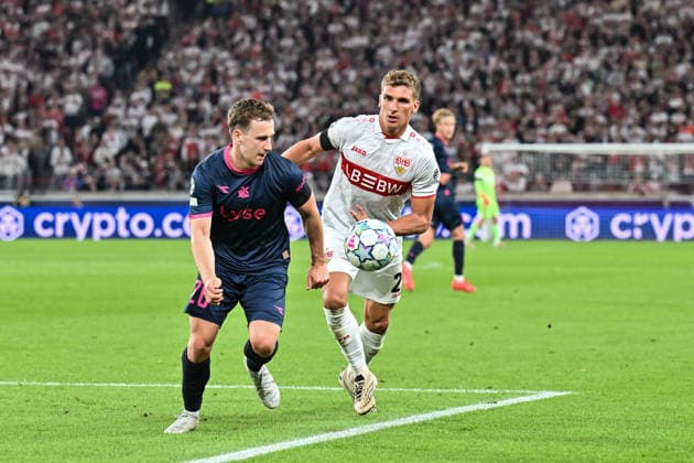 STUTTGART, GERMANY; 09. SEPTEMBER: tackle between Peter CHRISTIANSEN (Viking FK 20) und Grischa PROEMEL (VfB Stuttgart 21) during the Champions League Match between VfB Stuttgart vs. Viking FK at Matchday 1 at MHP-Arena Copyright: xBEAUTIFULxSPORTS Goldbergx