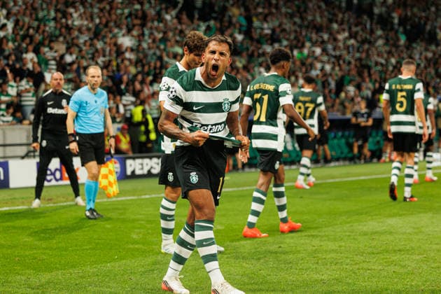 Rodrigo Zalazar celebrating After goal seen during UEFA champions League game between teams of Sporting CP and Galatasaray SK in Estadio Jose Alvalade (Luis Loureiro Ball Raw Images PT) Lisboa Estadio Jose Alvalade Portugal Copyright: xLuisxLoureirox luisloureirosportingGala-5441