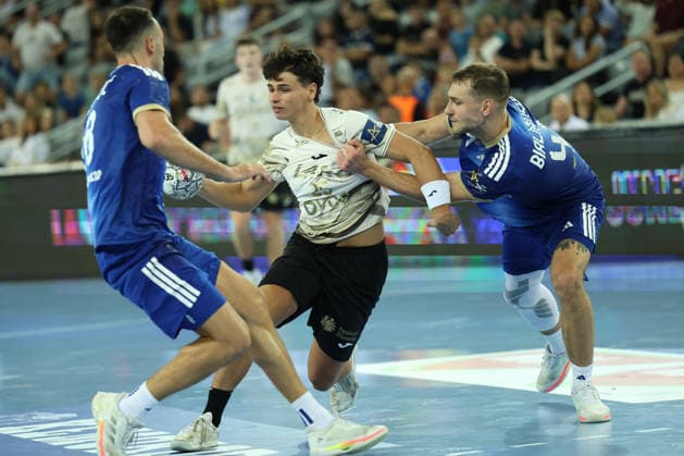 Zagreb, Arena Zagreb, September 9, 2026. EHF Champions League Men 2026 27 Group Phase, HC Zagreb - RK Celje Pivovarna Lasko 31:29 KACICNIK Luka (25) vs KARACIC Igor (18) and BIALIAUSKI Ihar (47) 