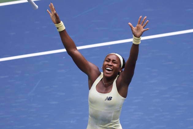 US Open tennis tournament - Day 11 Coco Gauff of the US celebrates winning against Mirra Andreeva of Russia in their Women s Singles Quarterfinals match of the US Open Tennis Championships in Flushing Meadows, New York, USA, 09 September 2026. FLUSHING MEADOWS NEW YORK United States  Copyright: xSARAHxYENESELx