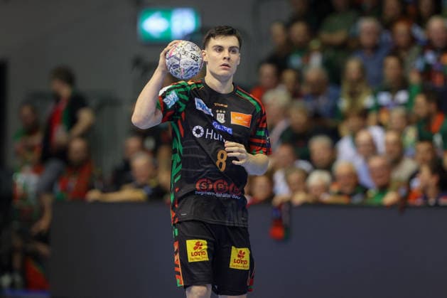 September 9, 2026, xtgx, Handball Champions League, SC Magdeburg vs. Kolstad Handbold Emspor, from left: Tim Thielecke (Magdeburg), 8 (Magdeburg)