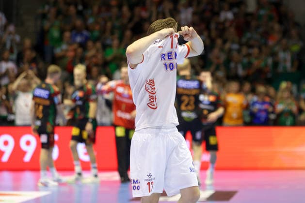 September 9, 2026, xtgx, Handball Champions League, SC Magdeburg vs. Kolstad Handbold Emspor, from left: Magnus Stolefjell (Kolstad), 17, looks disappointed, dejected, disappointed, Magdeburg, Magdeburg