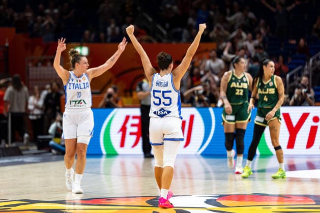 Francesca Pan (Italy), 11, and Vittoria Blasigh (Italy), 55, cheer, GER, Italy vs. Australia, Basketball, 2026 FIBA Women’s World Cup, Qualification for the Quarterfinals, September 9, 2026, Germany, Italy vs. Australia, basketball, 2026 FIBA Women’s World Cup, quarterfinal qualification, September 9, 2026, Berlin Copyright: xEibner-Pressefoto MaxxVincenx EP_MVN