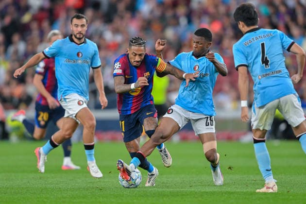 FC Barcelona, Barca v FEYENOORD SPOTIFY CAMP NOU. BARCELONA. September 9, 2026 FC BARCELONA vs FEYENOORD September 9, 2026 Raphina (11) of FC Barcelona vies with Givairo Read (26) of Feyenoord during the soccer match corresponding to the group stage match of the UEFA Champions League between FC Barcelona and Feyenoord at Spotify Camp Nou in Barcelona, Spain. Barcelona ESP Copyright: xS.xRosx