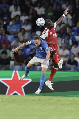SOCCER - UEFA Champions League - SSC Napoli vs. Arsenal FC Photo by IPA ABACAPRESS.COM88327546 - Napoli s Slovak midfielder Stanislav Lobotka battles for the ball with Arsenal s English forward Bukayo Saka during the Champions League soccer match between SSC Napoli and Arsenal at the Diego Armando Maradona Stadium in Naples on September 9, 2026. Naples Italy  Copyright: xIPAxSport ABACAx