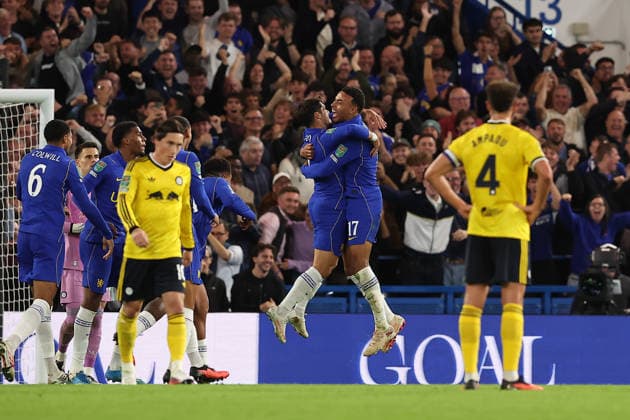 9th September 2026; Stamford Bridge, Chelsea, London, England: Carabao Cup Football, Chelsea versus Leeds United; Pedro Neto of Chelsea celebrates his goal in the 60the minute for 3-2 KatiexChan
