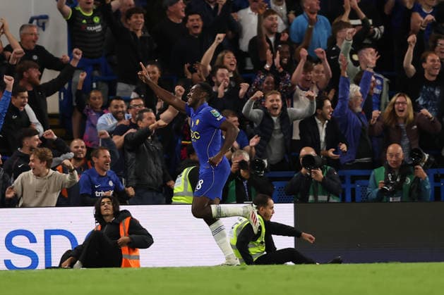 9th September 2026; Stamford Bridge, Chelsea, London, England: Carabao Cup Football, Chelsea versus Leeds United; Danny Welbeck of Chelsea celebrates his goal in the 90th+4 minute for 6-3 KatiexChan