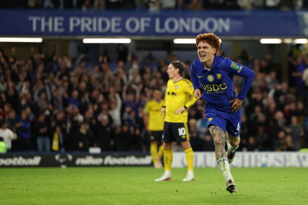 Chelsea v Leeds United, Carabao Cup Valentin Barco of Chelsea celebrates after scoring the fifth goal for his side during the Chelsea v Leeds United Carabao Cup 3rd Round match at Stamford Bridge, London, England on 9 September 2026 Credit: Tiego Grenho Every Second Media Editorial use only. All images are copyright Every Second Media Limited. No images may be reproduced without prior permission. All rights reserved. Premier League and Football League images are subject to licensing agreements with Football DataCo Limited. see https: www.football-dataco.com Copyright: xIMAGO EveryxSecondxMediax ESM-2145-0036 TiegoxGrenhox xEveryxSecondxMediax