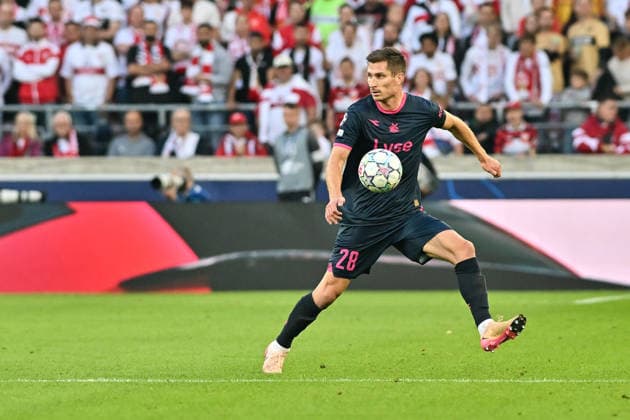 STUTTGART, GERMANY; 09. SEPTEMBER: with Ball Kristoffer HAUGEN (Viking FK 28) during the Champions League Match between VfB Stuttgart vs. Viking FK at Matchday 1 at MHP-Arena Copyright: xBEAUTIFULxSPORTS Goldbergx