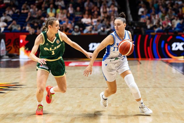 Matilde Villa (Italy), No. 5, dribbling against Miela Sowah (Australia), No. 1, GER, Italy vs. Australia, Basketball, 2026 FIBA Women’s World Cup, Quarterfinal Qualifier, September 9, 2026, GER, Italy vs. Australia, Basketball, FIBA Women’s World Cup 2026, Qualification for the quarterfinals, September 9, 2026, Berlin Copyright: xEibner-Pressefoto MaxxVincenx EP_MVN
