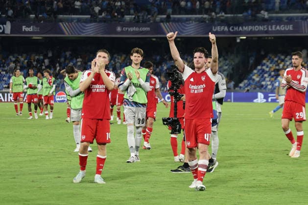 SOCCER - UEFA Champions League - SSC Napoli vs. Arsenal FC Photo by IPA ABACAPRESS.COM88329481 - Arsenal celebrates its victory during the Champions League soccer match between SSC Napoli and Arsenal at the Diego Armando Maradona Stadium in Naples on September 9, 2026. Naples Italy  Copyright: xIPAxSport ABACAx