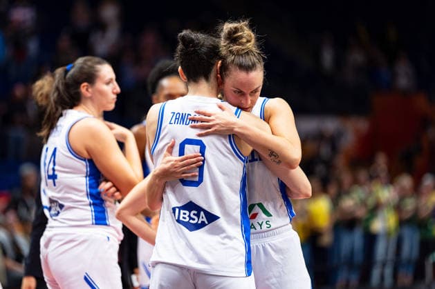 Cecilia Zandalasini (Italy, age 9) and Francesca Pan (Italy, age 11) look disappointed after the loss, GER, Italy vs. Australia, Basketball, 2026 FIBA Women’s World Cup, Quarterfinal Qualifier, September 9, 2026, GER, Italy vs. Australia, basketball, 2026 FIBA Women’s World Cup, quarterfinal qualification, September 9, 2026, Berlin Copyright: xEibner-Pressefoto MaxxVincenx EP_MVN