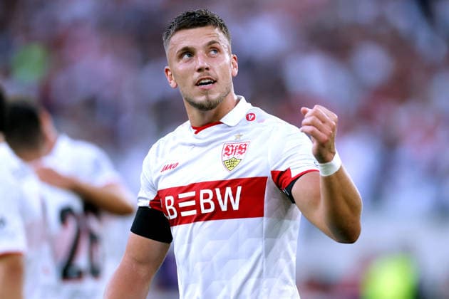 DEMIROVIC Ermedin of VfB Stuttgart celebrates after scoring 3 goals in the 2026–2027 UEFA Champions League match between VfB Stuttgart and Viking FK on September 9, 2026, in Stuttgart. DFL regulations prohibit any use of photographs as IMAGE SEQUENCES and or QUASI-VIDEO Copyright: xLacixPerenyix