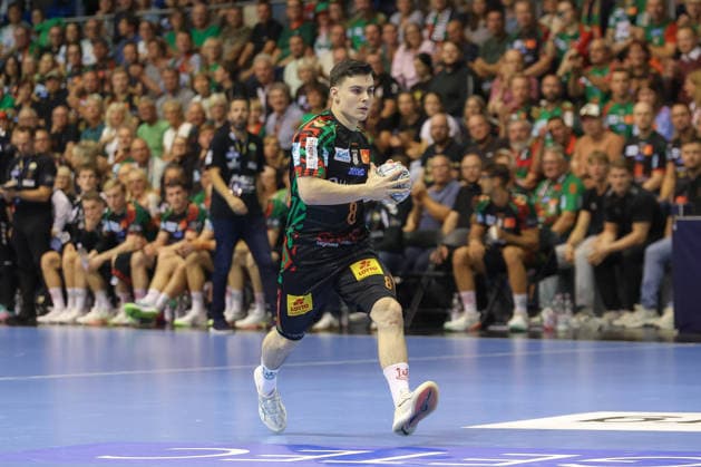 September 9, 2026, xtgx, Handball Champions League, SC Magdeburg vs. Kolstad Handbold Emspor, from left: Tim Thielecke (Magdeburg), 8 (Magdeburg)