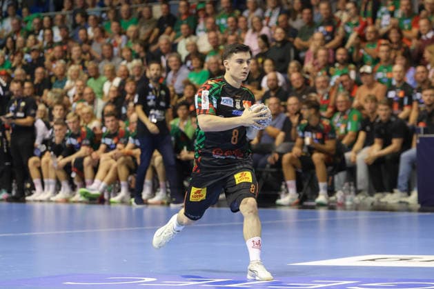 September 9, 2026, xtgx, Handball Champions League, SC Magdeburg vs. Kolstad Handbold Emspor, from left: Tim Thielecke (Magdeburg), 8 (Magdeburg)