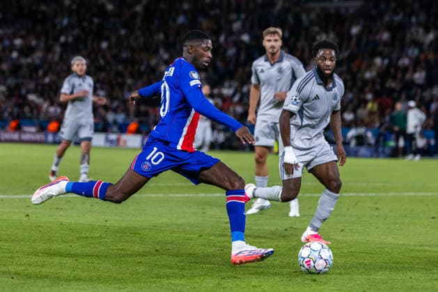 Ousmane Dembele of PSG during UEFA Champions league League phase game between teams PSG and SK Slovan Bratislava (Dominika Kortvelyesiova Ball Raw Images) Paris Parc des Princes France Copyright: xDominikaxKortvelyesiovax DKR_9295