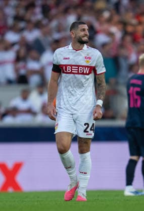 Jeff Chabot of VfB Stuttgart smiles during UEFA Champions League - Matchday 1 season 26 27 game between Stuttgart and Viking (Ruslan Taran Ball Raw Images) Stuttgart MHP Arena Germany Copyright: xRuslanxTaranx RUS_STUTT-VIKING-0520