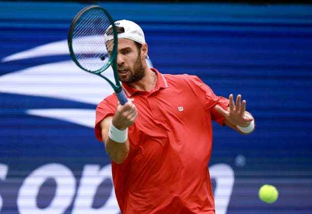 US Open tennis tournament - Day 11 Karen Khachanov in action against Alexander Blockx of Belgium during their men s singles quarter-final match at the US Open Tennis Championships at the USTA Billie Jean King National Tennis Center in Flushing Meadows, New York, USA, 09 September 2026. The 2026 US Open runs from 23 August to 13 September. FLUSHING MEADOWS NEW YORK United States  Copyright: xCRISTOBALxHERRERA-ULASHKEVICHx
