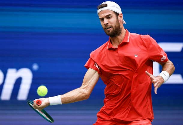 US Open tennis tournament - Day 11 Karen Khachanov in action against Alexander Blockx of Belgium during their men s singles quarter-final match at the US Open Tennis Championships at the USTA Billie Jean King National Tennis Center in Flushing Meadows, New York, USA, 09 September 2026. The 2026 US Open runs from 23 August to 13 September. FLUSHING MEADOWS NEW YORK United States  Copyright: xCRISTOBALxHERRERA-ULASHKEVICHx