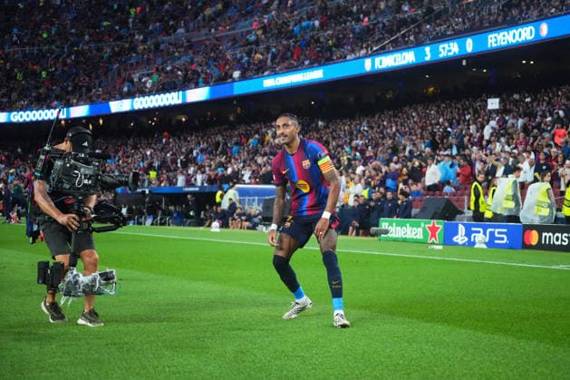ESP: FC Barcelona, Barca - Feyenoord. UEFA Champions League. Matchday 1. Raphael Dias Belloli Raphinha of FC Barcelona celebrates the 3-0 during the UEFA Champions League match between FC Barcelona and Feyenoord played at Spotify Camp Nou Stadium on 9 Sept 2026 in Barcelona, Spain. kpng Copyright: xSergioxRuizx xPRESSINPHOTOx PS_2627_BAR_FEY_111