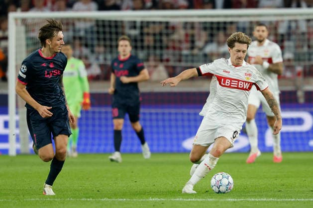 From left to right: Kristoffer Askildsen of Viking and Angelo Stiller of VfB Stuttgart, in action during the UEFA Champions League match between VfB Stuttgart and Viking FK at the MHP Arena, Stuttgart, Germany, on September 9, 2026, in action during the UEFA Champions League match between VfB Stuttgart and Viking FK at the MHP Arena, Stuttgart, Germany, on September 9, 2026 Copyright: HMBxMedia xHeikoxBecker