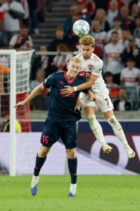 From left to right: Henrik Bjordal (Viking) and Maximilian Mittelstädt (VfB Stuttgart) in action during the UEFA Champions League match between VfB Stuttgart and Viking FK at the MHP Arena, Stuttgart, Germany, on September 9, 2026, in action during the UEFA Champions League match between VfB Stuttgart and Viking FK at the MHP Arena, Stuttgart, Germany, on September 9, 2026 Copyright: HMBxMedia xHeikoxBecker