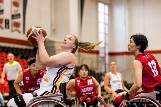 OTTAWA, CANADA - SEPTEMBER 09: Svenja Erni (Germany, 5) controls the ball against Chihiro Kitada (Japan, 18) during the Ottawa IWBF Wheelchair Basketball World Championships match between Germany vs. Japan at Carleton University on matchday 1 of the Ottawa IWBF Wheelchair Basketball World Championships on September 09, 2026 in Ottawa, Canada. Canada Copyright: xSteffiexWunderlx