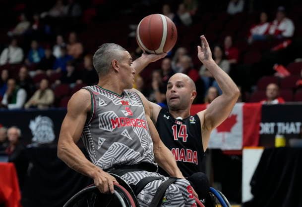 September 9, 2026, Ottawa, On, Canada: Morocco s Fouad El Moussati (9) turns towards Canada s Tyler Miller (14) as he moves the ball during first half IWBF Wheelchair Basketball World Championships group stage action in Ottawa, Wednesday Sept. 9, 2026. Canada News - September 9, 2026  - ZUMAc35_ 20260909_zaf_c35_091 Copyright: xAdrianxWyldx