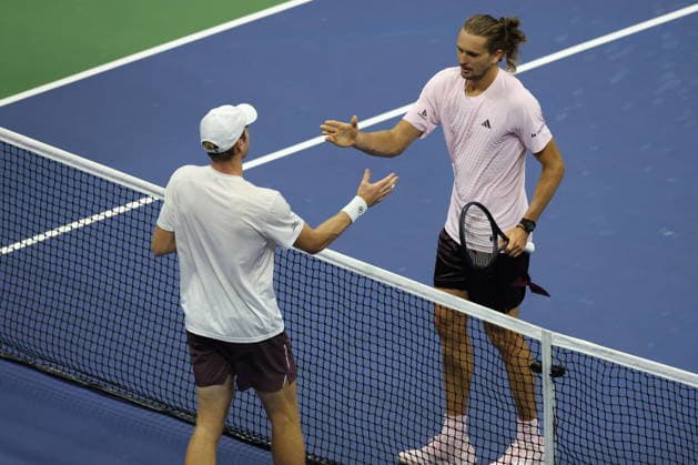 US Open tennis tournament - Day 10 Alexander Zverev of Germany (R) greets Botic van de Zandschulp of the Netherlands at the net after winning their men s singles quarter-final match at the US Open Tennis Championships at the USTA Billie Jean King National Tennis Center in Flushing Meadows, New York, USA, 09 September 2026. The 2026 US Open runs from 23 August through 13 September. FLUSHING MEADOWS NEW YORK United States  Copyright: xBRIANxHIRSCHFELDx