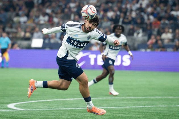 September 9, 2026, Vancouver, Bc, CANADA: Vancouver Whitecaps Brian White (24) heads the ball during the first half of an MLS, Fussball Herren, USA soccer match against the Los Angeles Galaxy in Vancouver on Wednesday, Sept. 9, 2026. Canada News - September 9, 2026  - ZUMAc35_ 20260909_zaf_c35_155 Copyright: xEthanxCairnsx