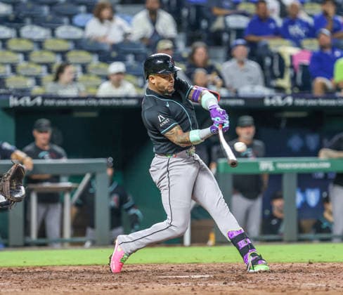 SEP 9, 2026: Arizona Diamondbacks designated hitter Ketel Marte (4) hits a single in the 5th inning against the Kansas City Royals at Kauffman Stadium Kansas City, MO. CSM Kansas City United States - ZUMAc04_ 20260909_zma_c04_112 Copyright: xRomanxPunox