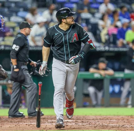 SEP 9, 2026: Arizona Diamondbacks third baseman Nolan Arenado (28) hits a home run in the 4th inning against the Kansas City Royals at Kauffman Stadium Kansas City, MO. CSM Kansas City United States - ZUMAc04_ 20260909_zma_c04_124 Copyright: xRomanxPunox