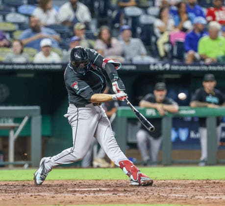 SEP 9, 2026: Arizona Diamondbacks third baseman Nolan Arenado (28) hits a home run in the 4th inning against the Kansas City Royals at Kauffman Stadium Kansas City, MO. CSM Kansas City United States - ZUMAc04_ 20260909_zma_c04_172 Copyright: xRomanxPunox