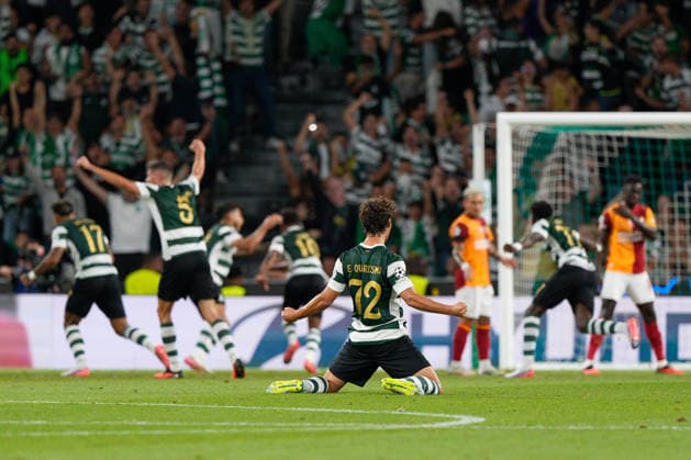 September 9, 2026, Lisbon, Lisbon, Portugal: Rodrigo Zalazar of Sporting CP (L), Sergi Altimira of Sporting CP (L), Geny Catamo of Sporting CP (C), Eduardo Quaresma of Sporting CP (C) and Issa Doumbia of Sporting CP (R) celebrate their first goal during UEFA Champions League 2025 26 League phase Matchday 1 between Sporting CP and Galatasaray SK at Estadio Jose Alvalade..Final score: Sporting CP 3:1 Galatasaray SK Sporting CP Vs Galatasaray SK In Lisbon, Portugal  - ZUMAs197 20260909_aaa_s197_611 Copyright: xBrunoxdexCarvalhox
